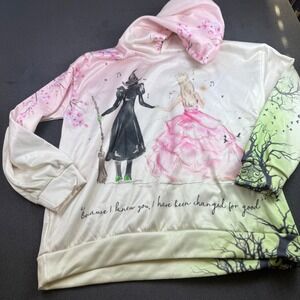 Wicked Inspired Friends Graphic Hoodie Pink Green Cherry Blossom Trees Birds XL